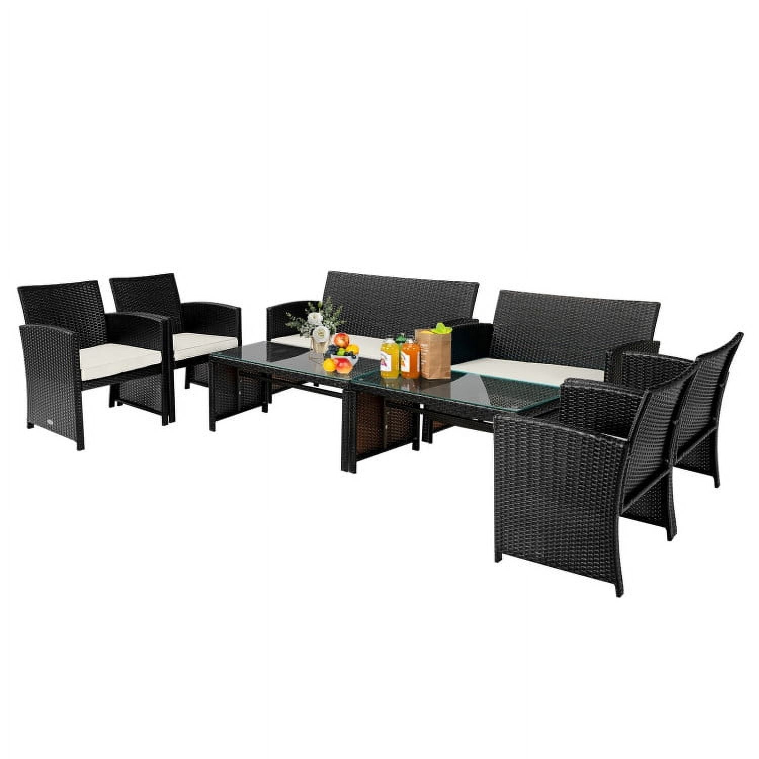 Aimee Lii 4 Pieces Wicker Patio Furniture Set, Coffee Table Cushioned Sofa, Modern Patio Furniture, White Aimee Lii 4 Pieces Wicker Patio Furniture Set, Coffee Table Cushioned Sofa, Modern Patio Furniture, White