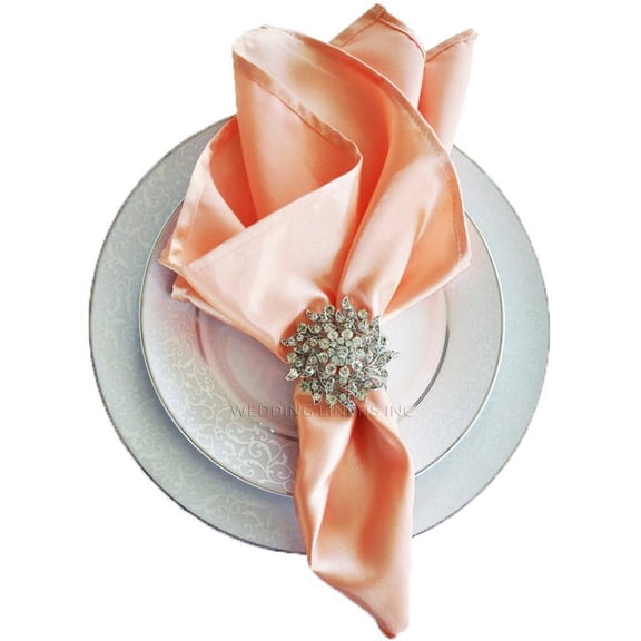 Wedding Linens Inc. (10pcs) 20'' x 20" Heavy Duty Satin Table Napkins Napkin for wedding Party Decorations Events - Apricot/Peach
