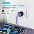 thumbnail image 5 of Hootek 2 Port Fast Charger 2 Pack Dual Port USB Adapter 2.1A Type-C Wall Charger, Quick Charger with 2 Pack 6FT USB-C Cable Cord Nylon Braided Fast Charging for Samsung, Purple, 5 of 7