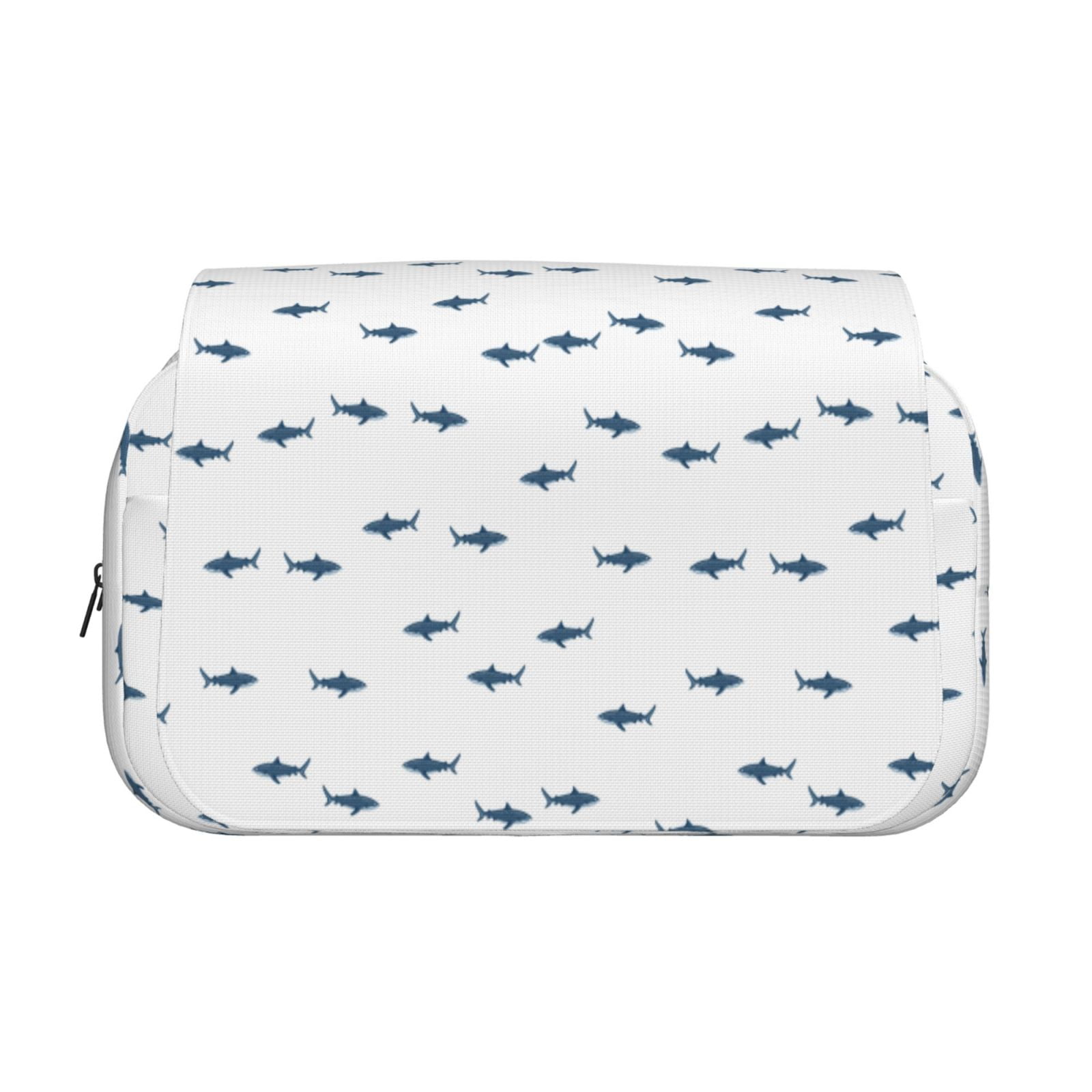 Rateoe Cute Shark Pattern Double Clamshell Pen Case, Storage Organizer with Two Zipper Compartments– Holds Up to 50 Pencils & Pens
