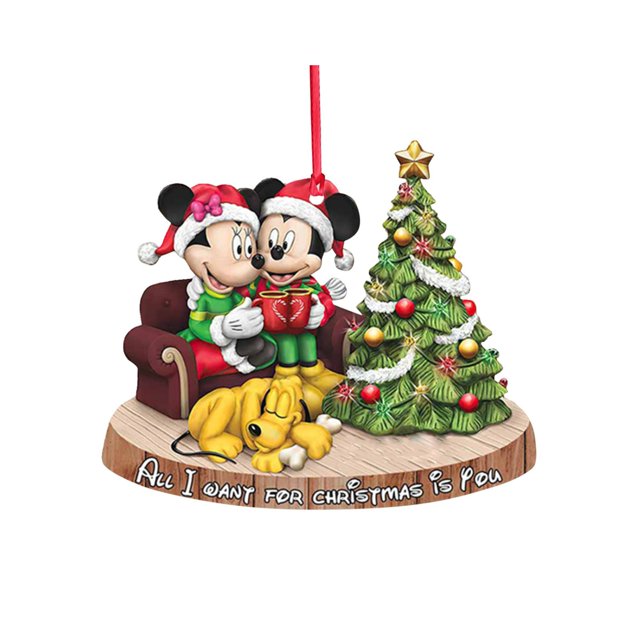 Adorno colgante para árbol de Navidad con figura de Mickey y Minnie Mouse en 2D, decoración para fiesta de Navidad en casa, juguetes, regalo de Navidad