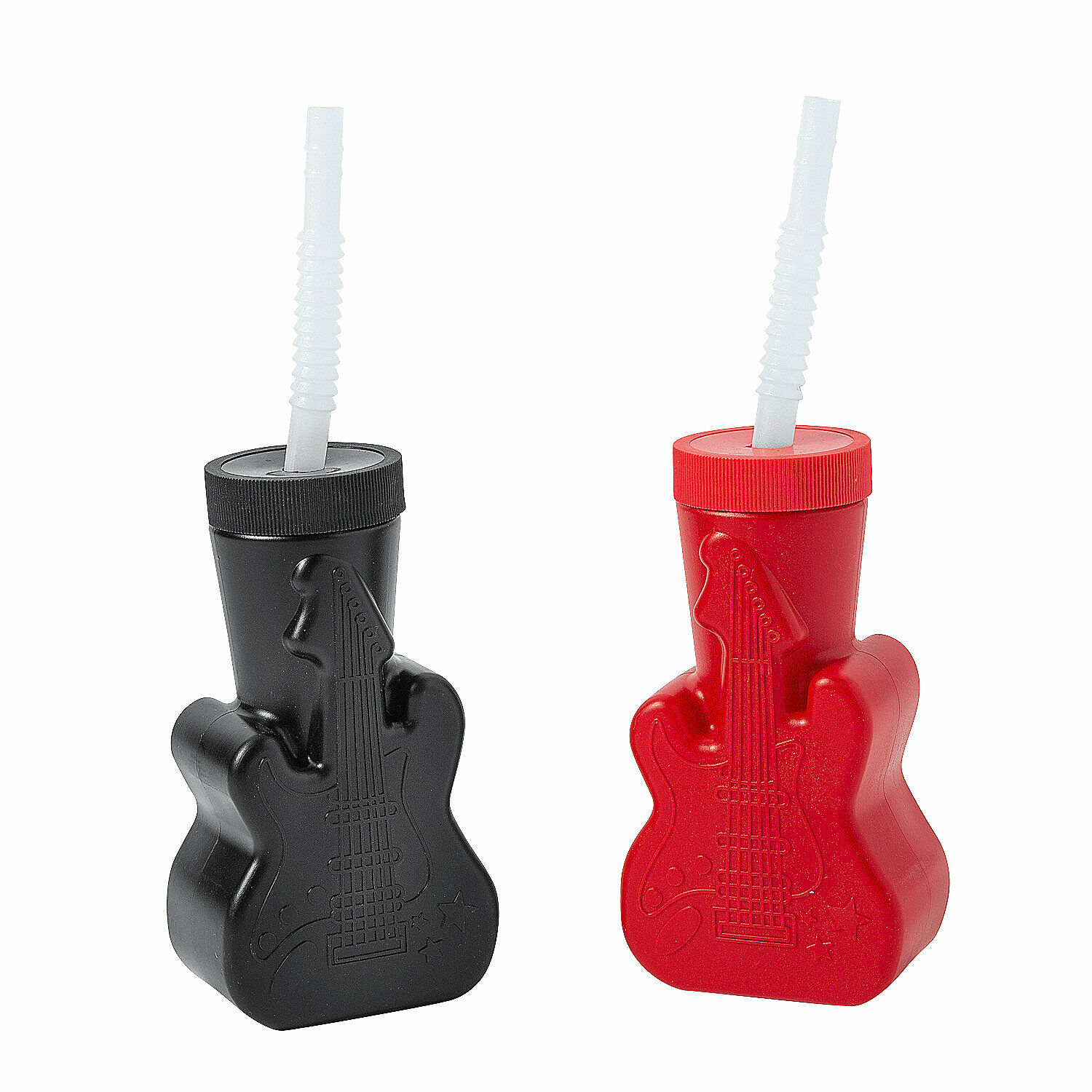 GuitarShaped Cups with Straws 12 Ct., Birthday, Party Supplies, 12
