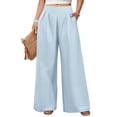 thumbnail image 2 of Women's Wrinkle-Free Pleated High Waisted Business Casual Wide Leg Dress Pants 2026 Blue M, 2 of 5