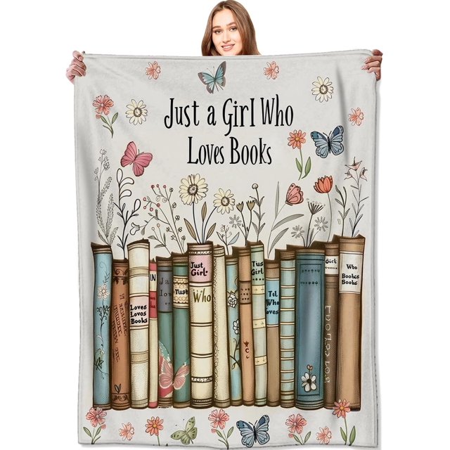 Manta con estampado floral y mariposas de Just a Girl Who Loves Books, regalo de cumpleaños para niños, niñas y mujeres, forro polar suave y ligero, para amantes de los libros, decoración de sofá,