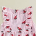 thumbnail image 4 of CAICJ98 Newborn Girl Strawberry Romper Infant Baby Summer Outfit Cherry Watermelon Print Ruffle Sleeve Seersucker Stripe Jumpsuit (Pink,0-3 Months), 4 of 6