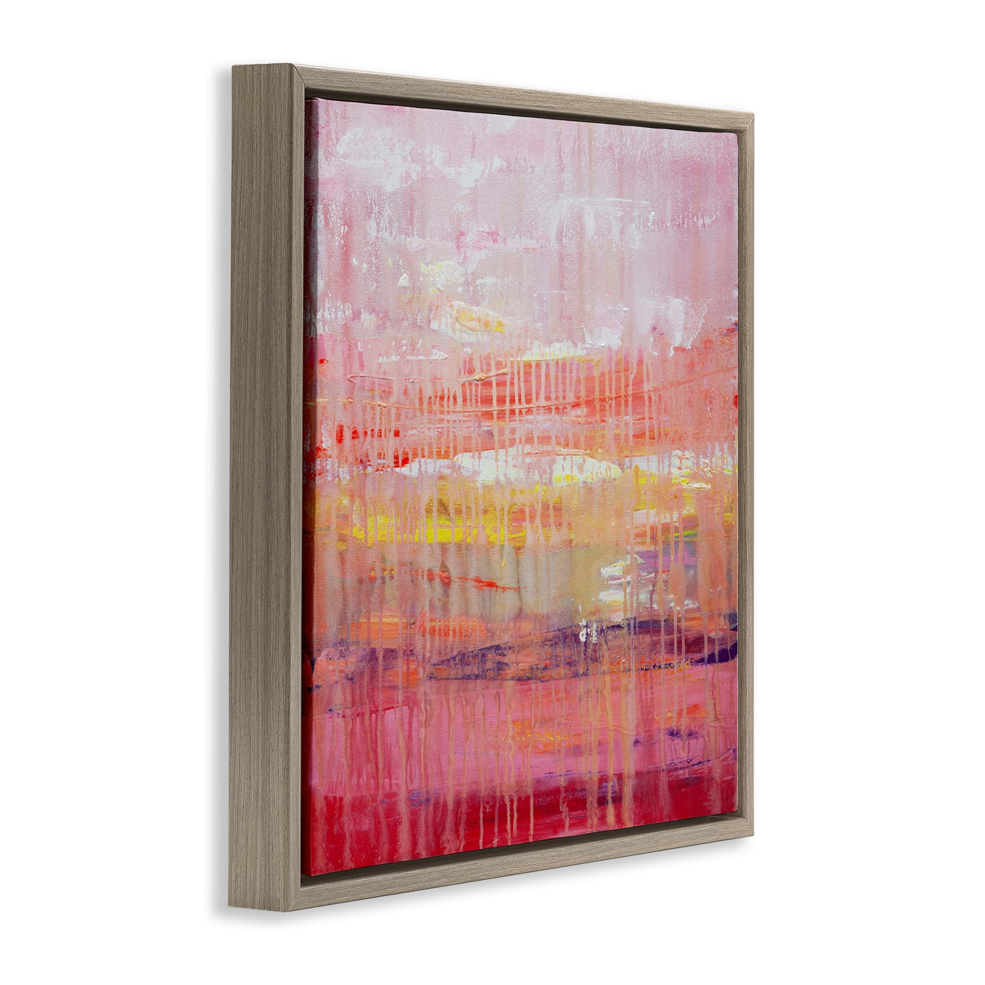 Stupell Industries Dripping Paint on Pink Abstract Painting Brown Floater Framed Canvas Art Print Wall Art, 18 x 18