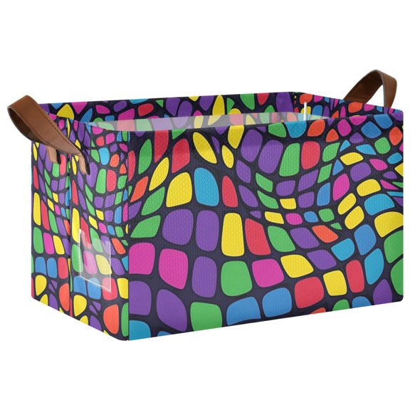 Yayeee Foldable Storage Basket for Shelves with Handles Waterproof Cloth Bins, Colorful Psychedelic