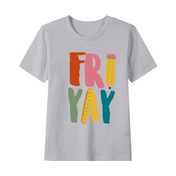 Favoffer Summer Unisex Kids Multicolor Back-to-School Graphic Top Round Neck Short Sleeve Trendy Tee Casual Travel Home Photoshoot 1-12Y