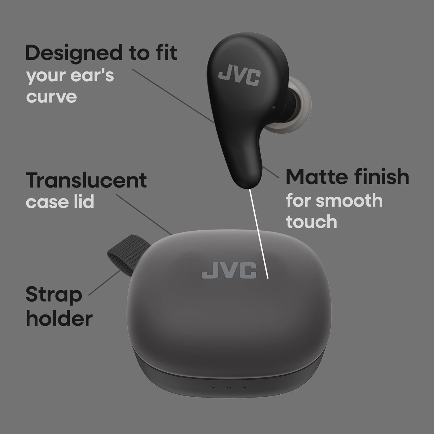 JVC Gumy Premium True Wireless Earbuds Noise Cancelling, Bluetooth 5.4 Headphones 26H Battery, ANC Ambient Mode, Gaming Low Latency, USB-C Case