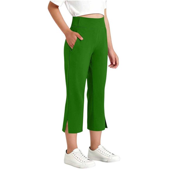 OGLCCG Capri Yoga Pants for Girls Teens Soft High Waisted Workout Leggings with Pockets Straight Leg Gym Pants with Pockets 6-15 Years