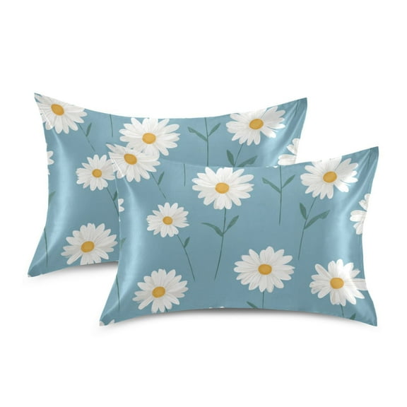 Silky Satin Standard Pillowcases For Hair And Skin White Daisies