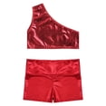 thumbnail image 4 of MSemis Girls Metallic 2Pcs Ballet Dance Outfit Gymnastics Crop Top Shorts Set,Sizes 5-10 Red 7-8, 4 of 5