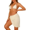 thumbnail image 4 of Women's 3 Piece Halter Bikini Sets Hollow Out Mesh Swimsuits with Sarong Cover Ups Beach Skirt Bathing Suit Medium Beige, 4 of 5