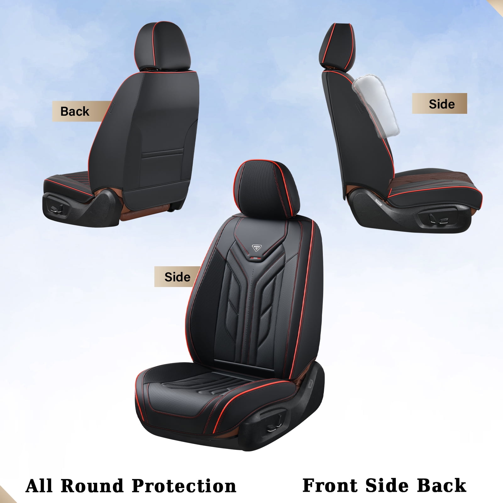 Coverado Front Car Seat Covers, Airbag Compatible Faux Leather Seat Protectors, Waterproof Cushions Universal Fit for Most Sedans SUV Pick-up, Black&Red