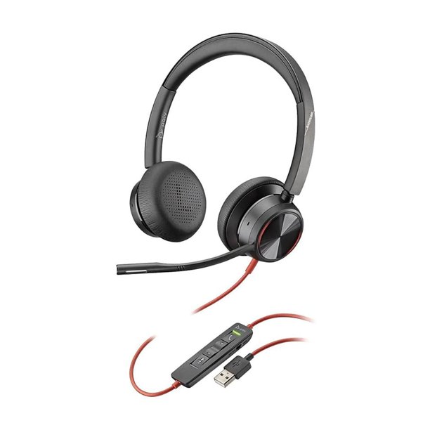 Poly - Auriculares con cable Blackwire 8225 con micrófono boom (Plantronics) - Auriculares para computadora de doble oreja (estéreo) - USB-A para conectar a su PC/Mac - Cancelación activa de ruido - F