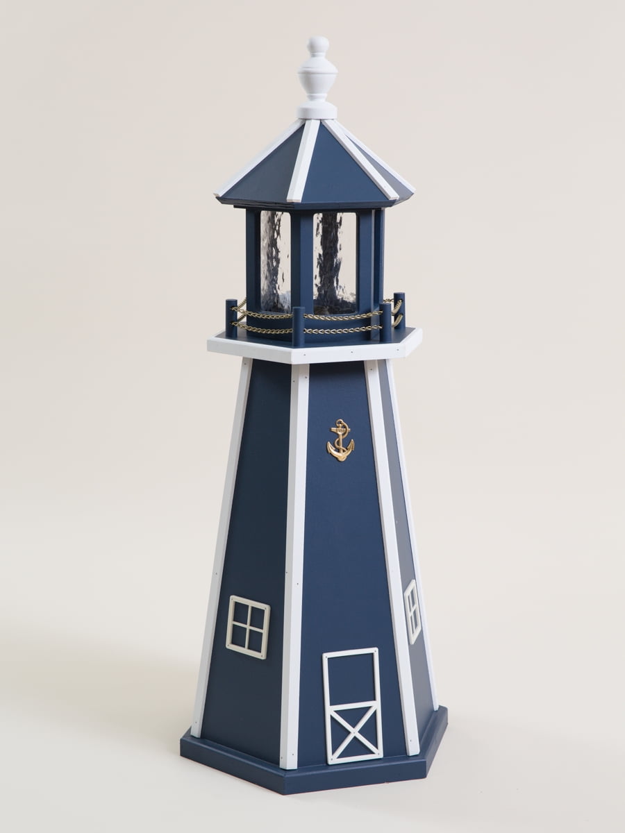 4 Foot Navy & White Wooden Lighthouse w/ Standard Electric Light