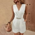thumbnail image 3 of VIWORLD Women's Fashion Romper with Ruffle Chain Sleeveless V-Neck with Pockets for Casual Wear White，S, 3 of 5