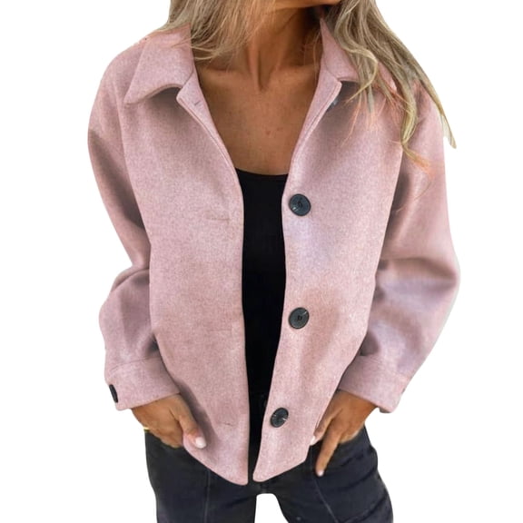 OGLCCG Cropped Jackets for Women Casual Lapel Single Breasted Cardigan Coat Lightweight Solid Color Long Sleeve Vintage Fall Jacket,M,Pink