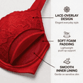 thumbnail image 2 of Women's 3 Pack Push-Up Bras, Underwire Padded Full Coverage Bra, Soft Floral Lace Lift Everyday Bra for Women B C D Cup, Wine/Nude/Black, 2 of 6