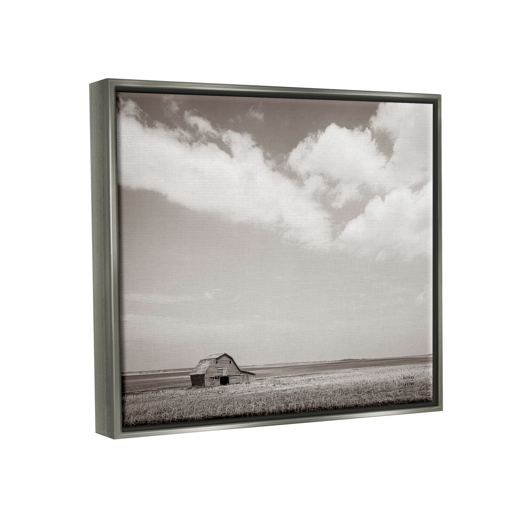 Stupell Industries Clouds over Barn Pasture Landscape Photography Gray Floater Framed Canvas Art Print Wall Art, 21 x 17
