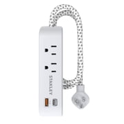 STANLEY 2-AC Outlet 2-USB Port 300-Joules SurgeMax Surge Protector Power Strip with PD, 6-Ft. Fabric-Braided Cord with Low-Profile Plug , White