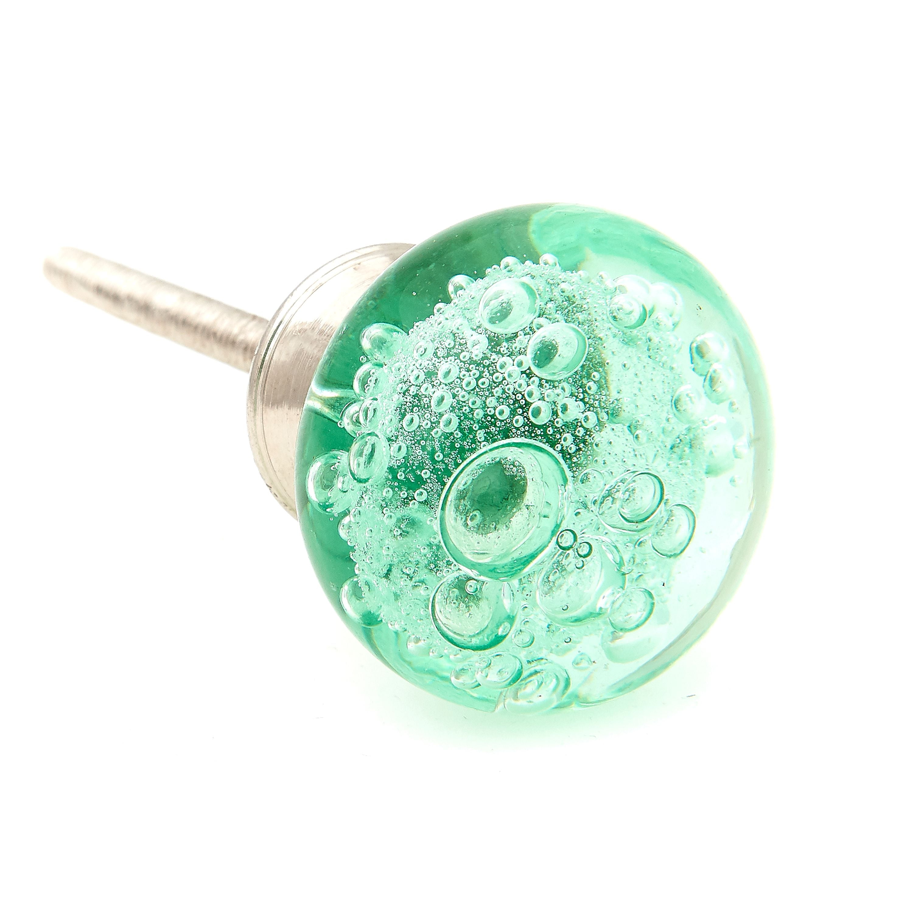 Green Bubbles Glass Knob, Brushed Nickel Hardware