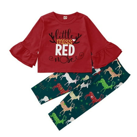 

Honeeladyy Winter Coats Toddler Baby Girls Christmas Letter Flare Sleeve Tops+deer Pants Clothes Sets Red Discount