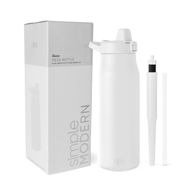 Botella de agua simple, moderna, con aislamiento filtrado, 1 litro, color blanco invierno