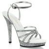 Womens 5 Inch Silver Glitter High Heels with Wrap Around Ankle Strap Dress Shoes Size 7