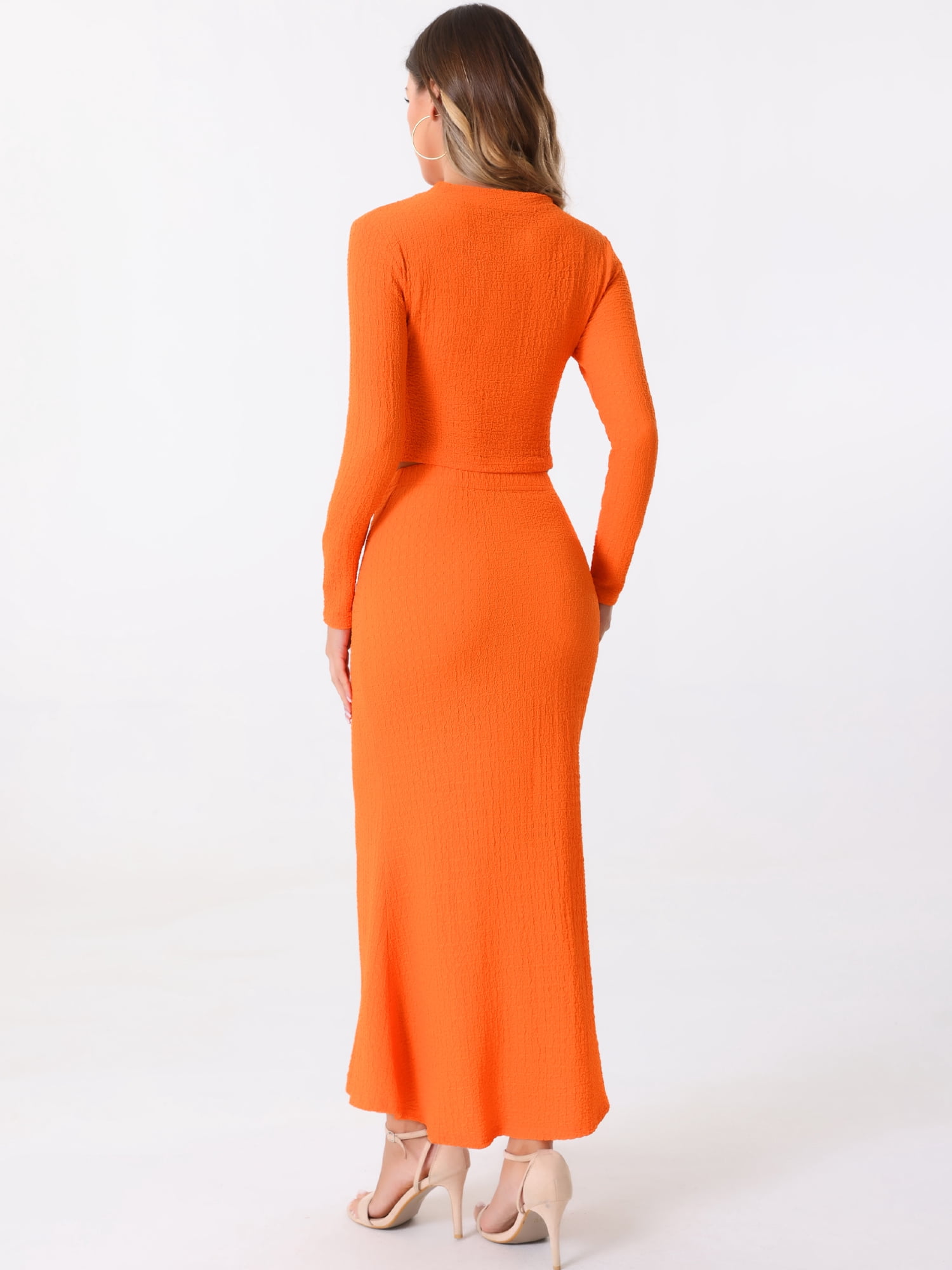 DARING DIVA Women's 2 Pieces Crop Top High Waist Mermaid Maxi Skirt Set XS Orange