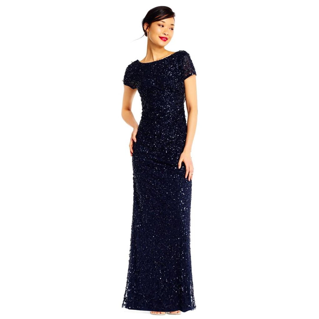 Short Sleeve Sequin Beaded Gown 