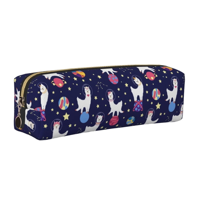 Disketp Lama in Space Estuche de Lápices de Cuero con Cierre, Estuche Compacto para Papelería, Bolígrafos y Accesorios Pequeños