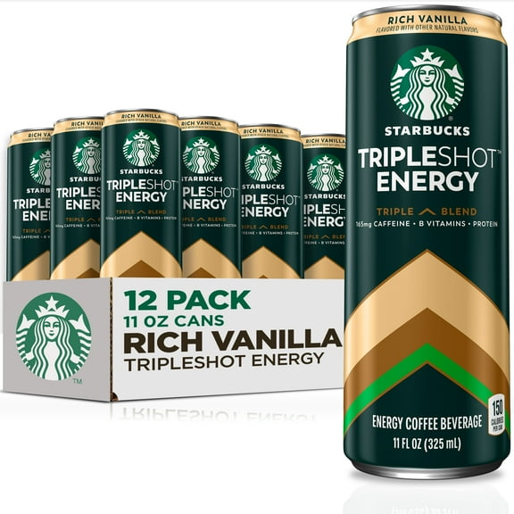 Starbucks Tripleshot Coffee Energy Drink, Vanilla Flavor, 11 fl oz Cans (12 Pack), Triple Blend, 165mg Caffeine, B Vitamins, Protein, Iced Coffee​