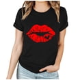 thumbnail image 1 of RKSTN Hauts pour Femmes 2024 Printemps Été Imprimé Graphique Col Rond Manches Courtes Hauts Saint-Valentin Couleur Unie Blouse Ample Décontractée, 1 of 4
