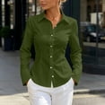 thumbnail image 2 of Women's Button Down Dress Shirts Long Sleeve Collared Tailored Fit Stretch Blouse Curved Hem for Work Office Business Casual, Army Green, L, 2 of 8
