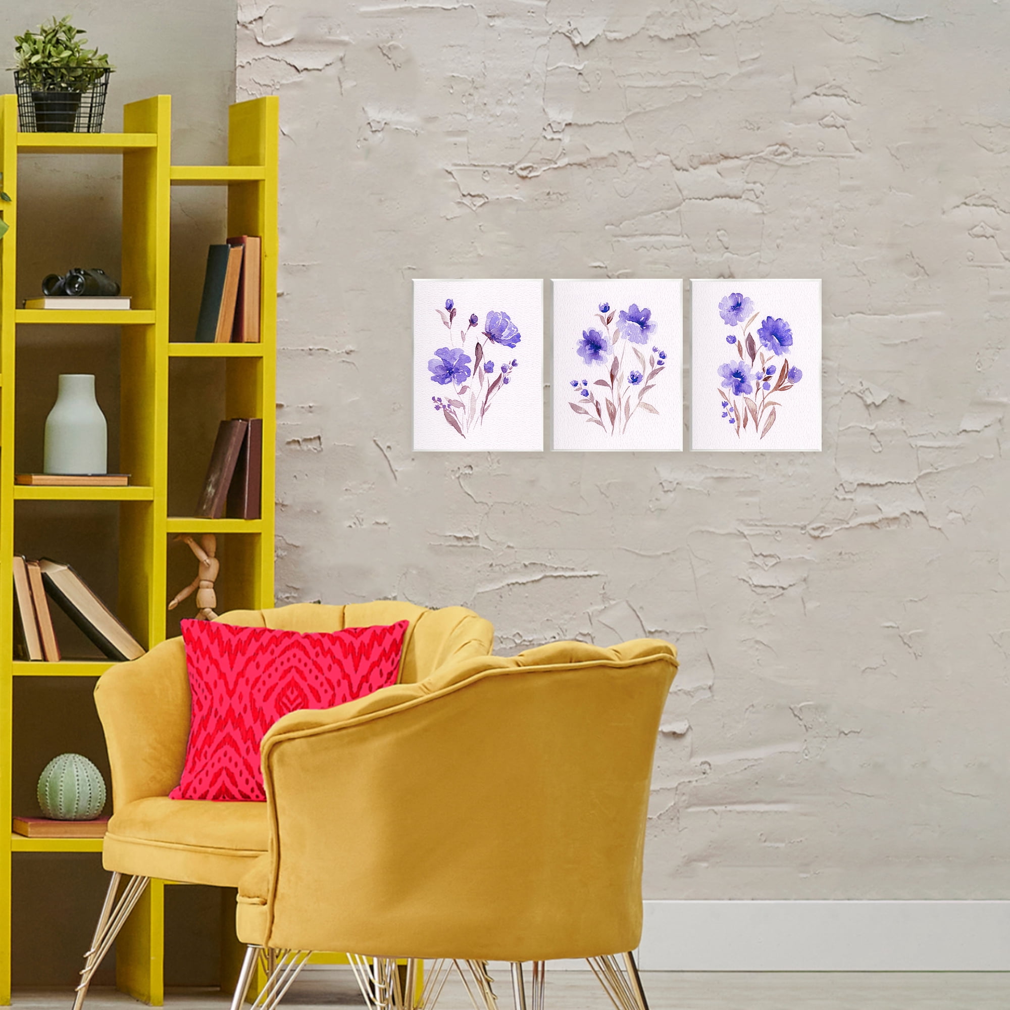 Stupell Industries Watercolor Purple Blooms 3 Piece Wall Plaque Art Set, design by Leah Noel Art