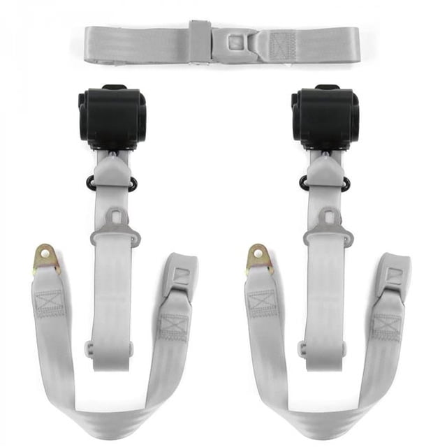 Standard 3 Point Gray & Grey Retractable Bench Seat Belt Kit for Ford Anglia 1946-1968 - 3 Belts