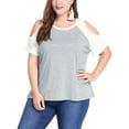 thumbnail image 5 of Unique Bargains Juniors' Plus Size Contrast Raglan Sleeves Cold Shoulder T-Shirt 4X Gray, 5 of 6