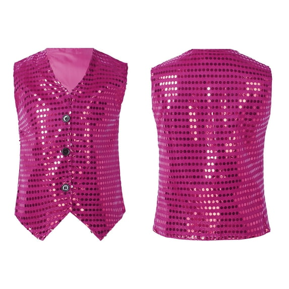 Alvivi Kids Boys Girls Sequins Vest Jazz Latin Dance Waistcoat Performance Show Top