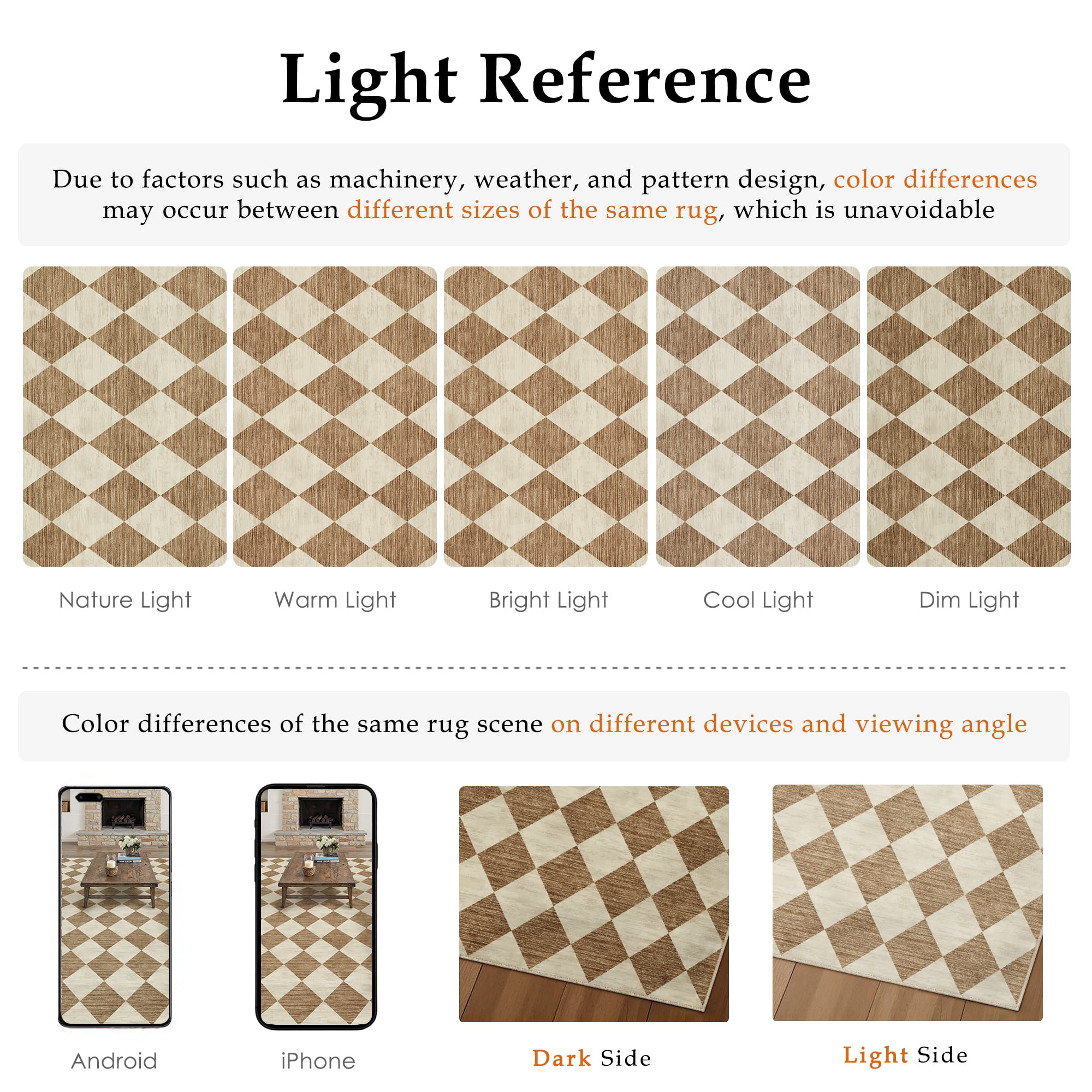 BERTHMEER 2'x6' Runner Rugs for Hallway Bathroom Bedroom Entryway Kitchen Non Slip Geometric Modern Rhombus Checkered Contemporary Washable Indoor Runner Rugs, Brown