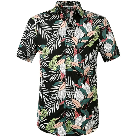 SSLR Mens Hawaiian Shirts Casual Button Down Shirts 100% Cotton Short Sleeve Tropical Shirts
