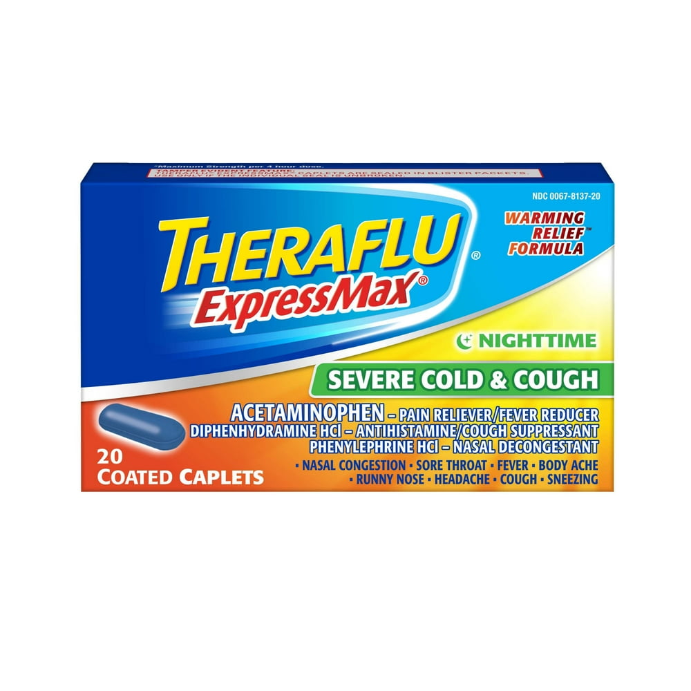 Theraflu ExpressMax Nighttime Severe Cold and Cough Coated Caplets, 20