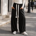 thumbnail image 3 of Evdexr Womens Pants Bohemian Baggy Wide Leg Trousers Corduroy Elastic Drawstring Comfy Bottoms Work Soft Sweatpants with Big Pockets Black L, 3 of 8