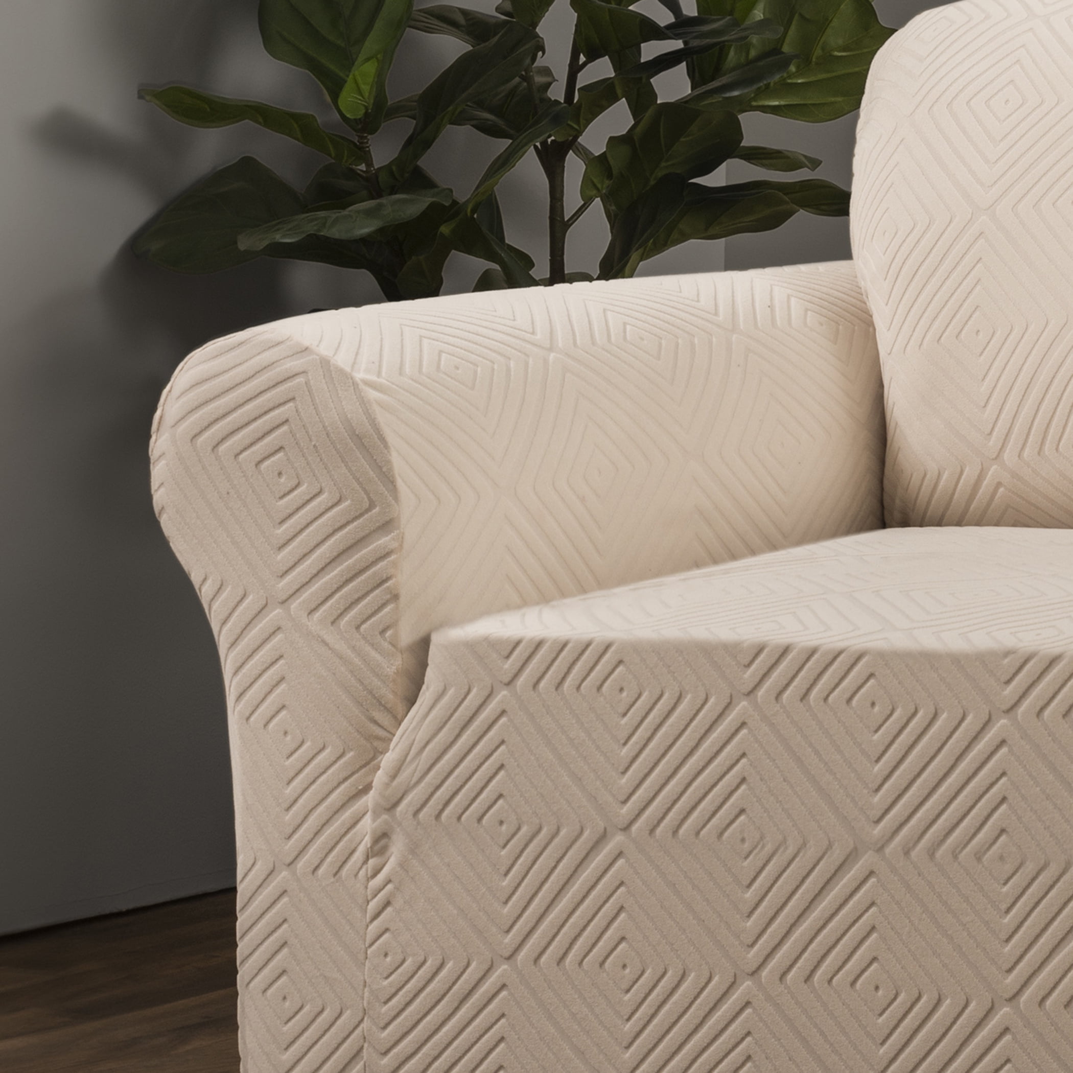 Stretch Sensations 1-Piece Stretch Shapely Diamond Sofa Slipcover, Ivory