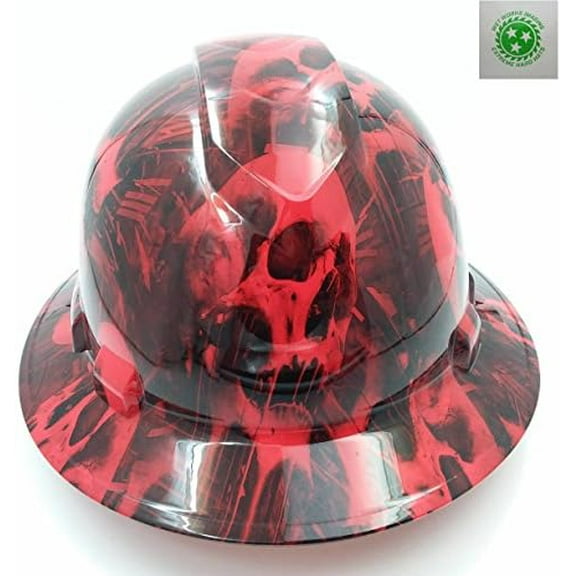 Customized Pyramex Full Brim RED Melting Skull Hard HAT with Ratcheting Suspension