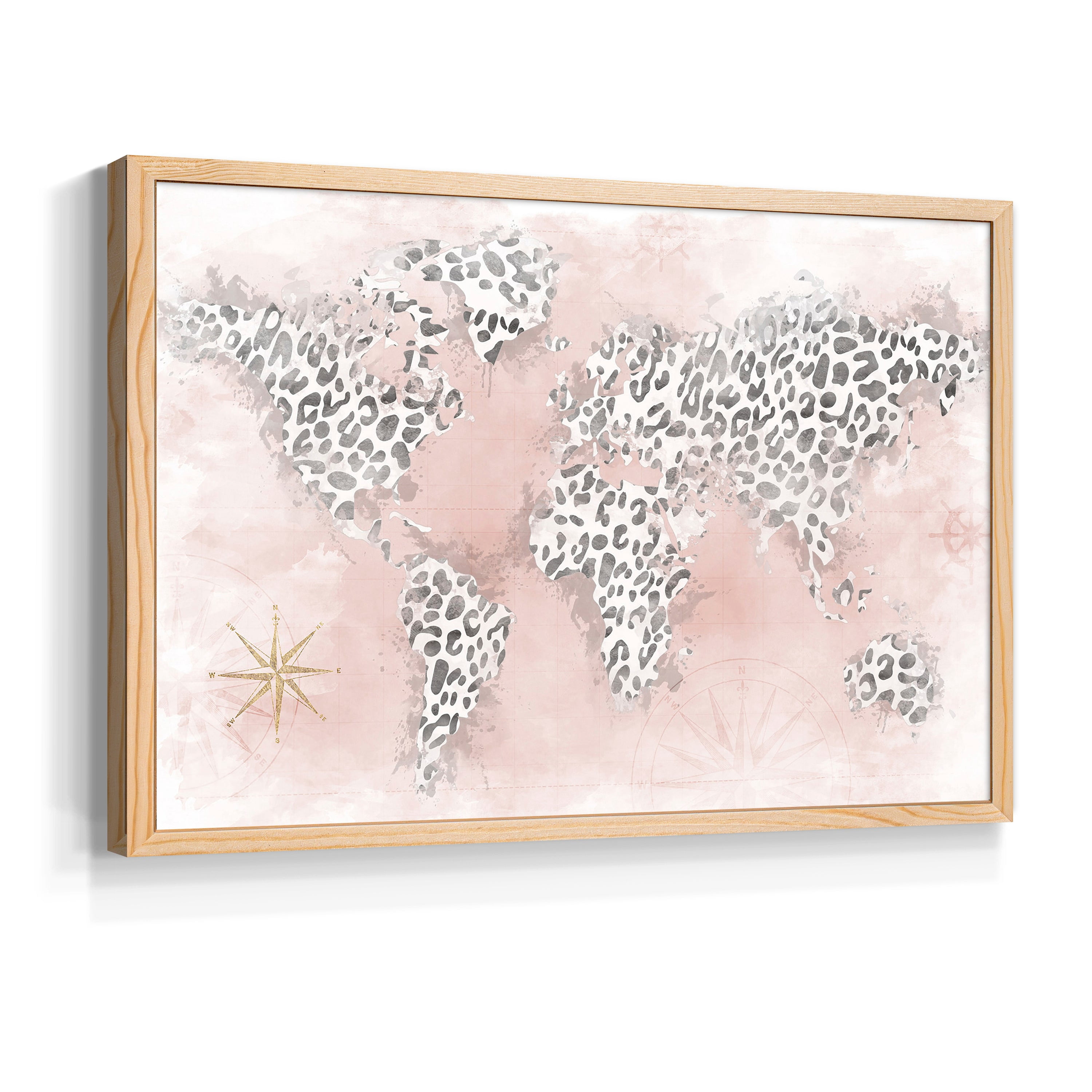 Pink Cheetah Map by Natalie Carpentieri - Restickable Framed Giclée Print
