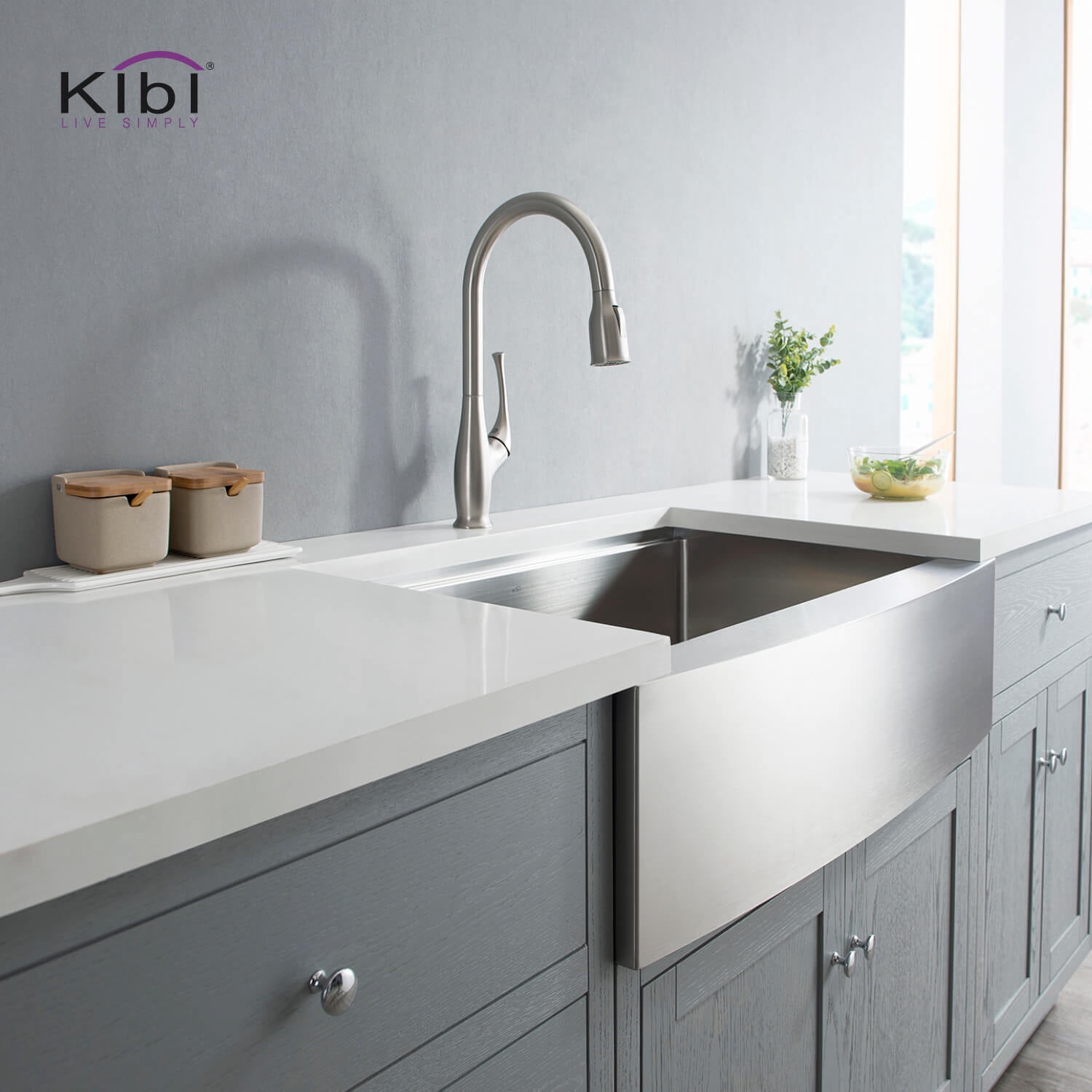 Kibi Cedar Single Handle Pull Down Kitchen Sink Faucet with Soap Dispenser