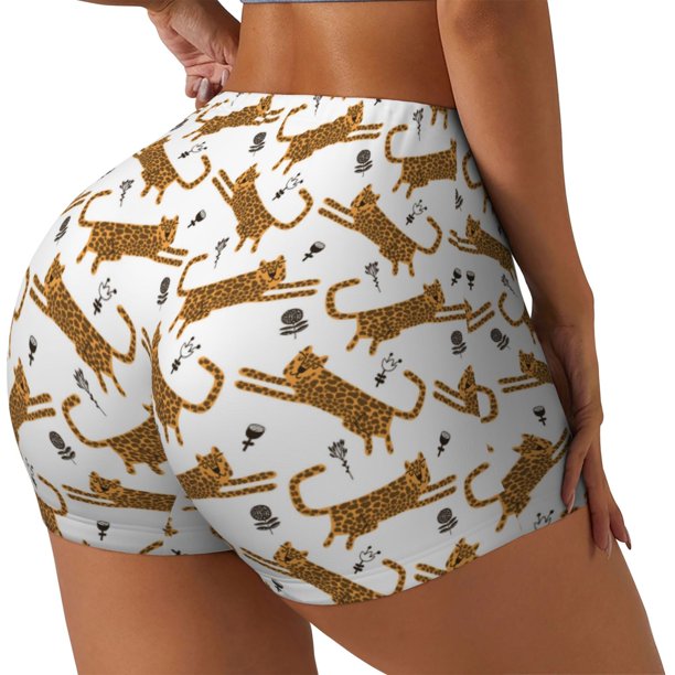 Fotbe Leopard Print Shorts Sin Costuras – Shorts Deportivos de Cintura Alta para Mujer, Elásticos para Gimnasio, Yoga, Running o Ciclismo-Large