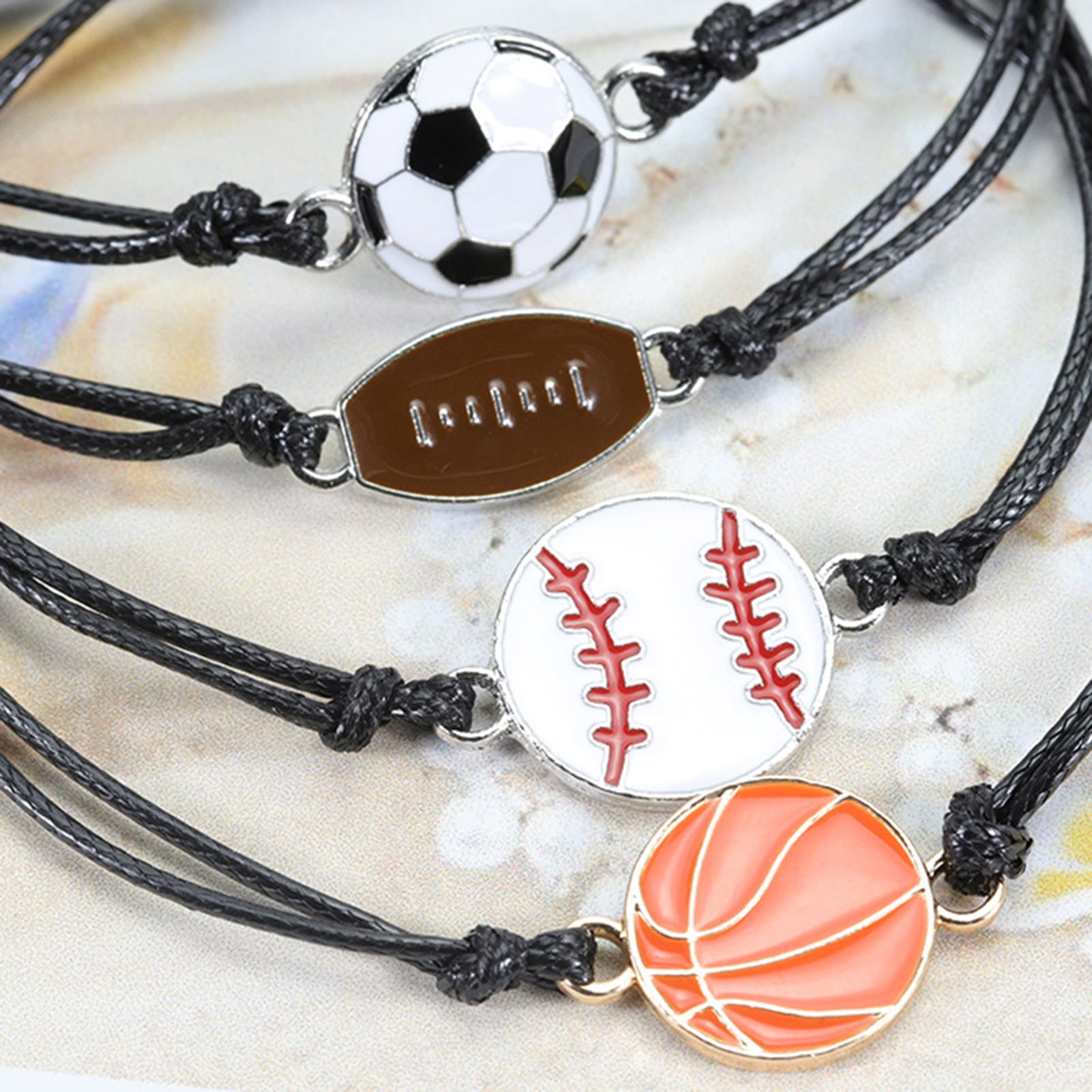 Neinkie Football Bracelets Adjustable Football Charm Bracelet Football Cord Braided Rope Bracelet for Girl Women Men Teens Most Sport Team Players