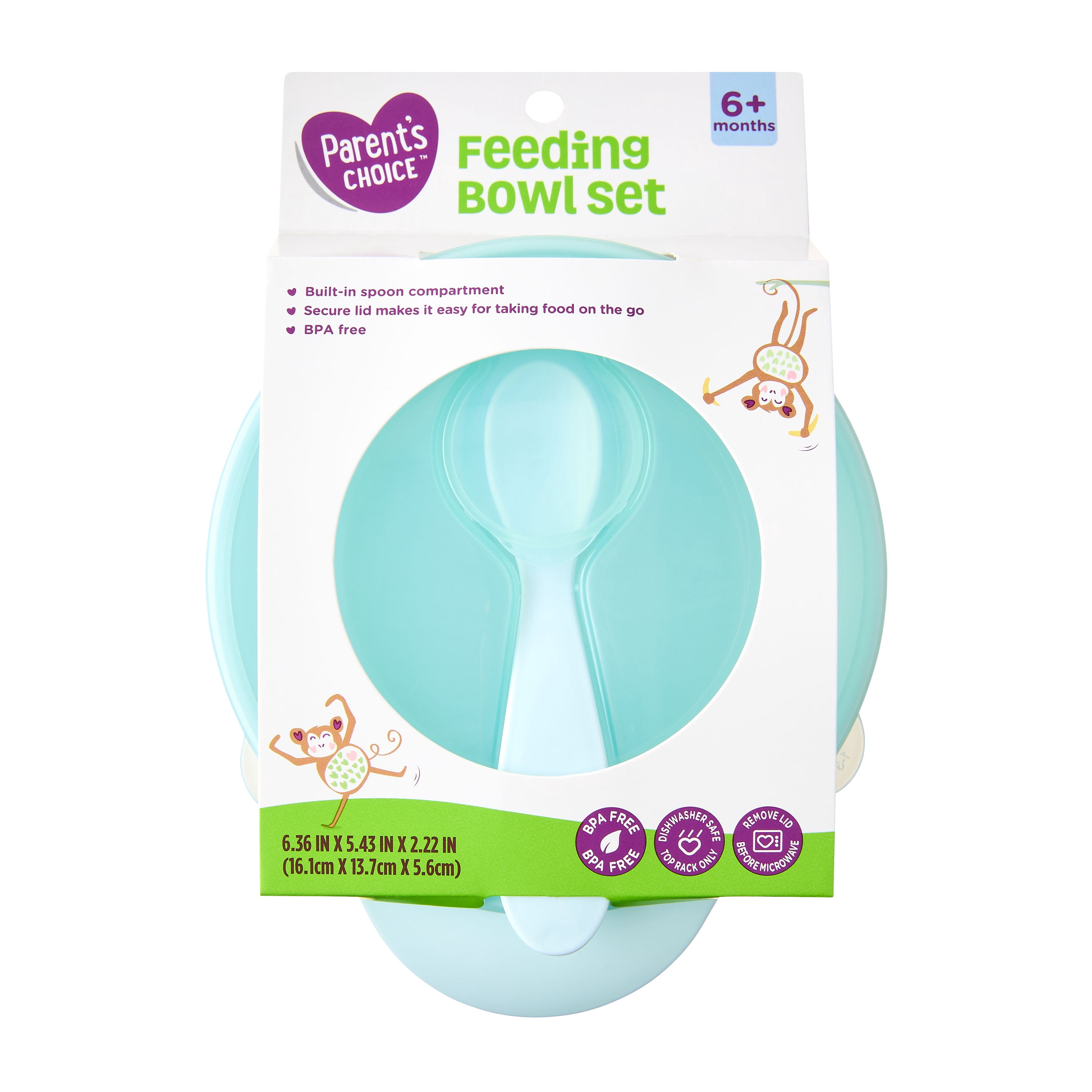 Parent's Choice Plastic Baby Feeding Bowl with Spoon Set, BPA Free, Easy Hold Toddler